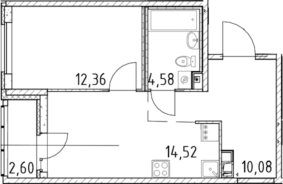 1-комнатная квартира 41.54 м², 10/17 эт., ЖК «Город Первых»